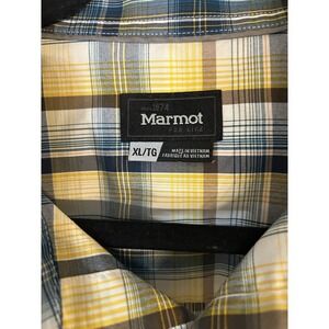 Marmot Shirt Mens XL Navy & Yellow Plaid Dobson Hiking Outdoor Gorpcore